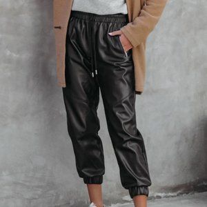 Drasilla Faux Leather Pocketed Jogger Pants